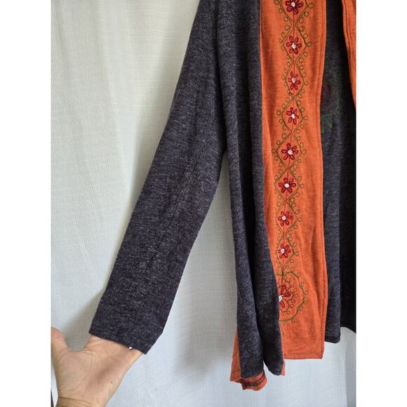 Sacred Threads Large Blue Orange Boho Hippie Artsy Embroidered Open Cardigan - Picture 4 of 9